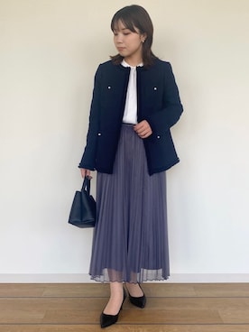 「OPAQUE.CLIP」｜「アイテム（ノーカラージャケット）」を使った、OPAQUE.CLIPスタッフさん（レディース・158cm）の冬コーディネート