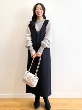 「フェザー」｜「アイテム（ワンピース/ドレス）」を使った、OPAQUE.CLIPスタッフさん（レディース・158cm）の秋コーディネート