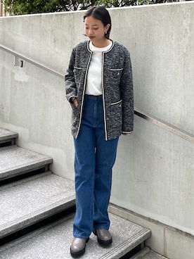「OPAQUE.CLIP」｜「アイテム（ノーカラージャケット）」を使った、OPAQUE.CLIPスタッフさん（レディース・158cm）の秋コーディネート
