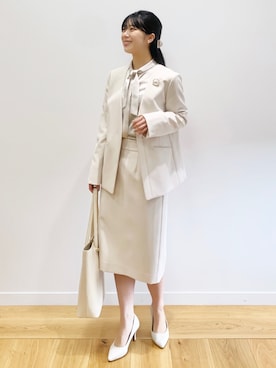 「OPAQUE.CLIP」｜「アイテム（ノーカラージャケット）」を使った、OPAQUE.CLIPスタッフさん（レディース・158cm）の冬コーディネート