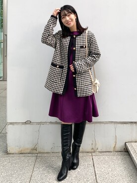「OPAQUE.CLIP」｜「アイテム（ノーカラージャケット）」を使った、OPAQUE.CLIPスタッフさん（レディース・158cm）の秋コーディネート