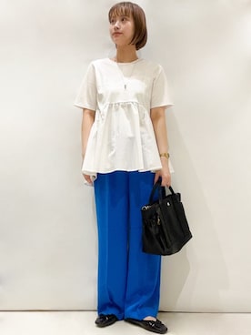 「ぺプラムトップス」｜「アイテム（その他シューズ）」を使った、OPAQUE.CLIPスタッフさん（レディース・154cm）の春コーディネート