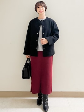 「アイテム（ノーカラーコート）」を使った、OPAQUE.CLIPスタッフさん（レディース・158cm）の秋コーディネート