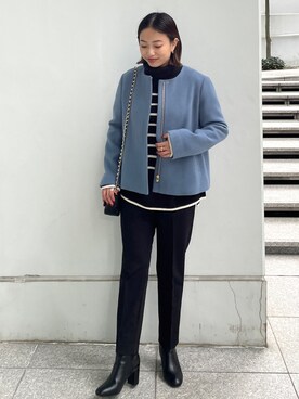 「OPAQUE.CLIP」｜「アイテム（ノーカラーコート）」を使った、OPAQUE.CLIPスタッフさん（レディース・158cm）の秋コーディネート