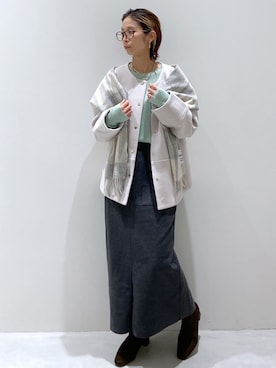 「OPAQUE.CLIP」｜「アイテム（ノーカラーコート）」を使った、OPAQUE.CLIPスタッフさん（レディース・156cm）の秋コーディネート