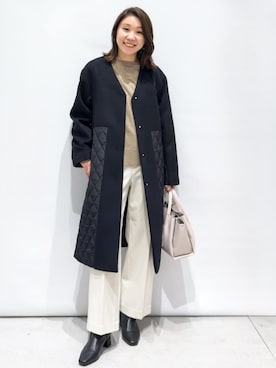 「OPAQUE.CLIP」｜「アイテム（ノーカラーコート）」を使った、OPAQUE.CLIPスタッフさん（レディース・159cm）の秋コーディネート