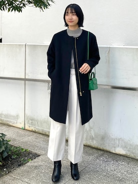 「OPAQUE.CLIP」｜「アイテム（ノーカラーコート）」を使った、OPAQUE.CLIPスタッフさん（レディース・158cm）の冬コーディネート