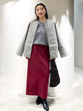 「アイテム（ノーカラーコート）」を使った、OPAQUE.CLIPスタッフさん（レディース・155cm）の秋コーディネート