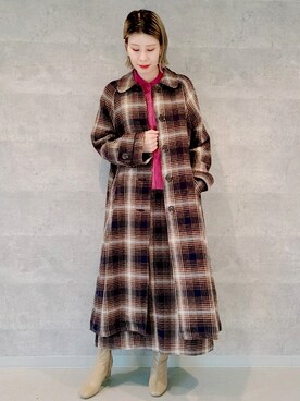 「チェック柄に恋してる」｜「アイテム（ステンカラーコート）」を使った、OPAQUE.CLIPスタッフさん（レディース・158cm）の夏コーディネート