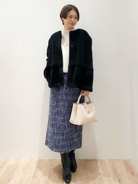 「アイテム（ノーカラーコート）」を使った、OPAQUE.CLIPスタッフさん（レディース・167cm）の冬コーディネート