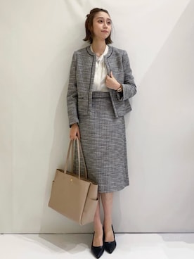 「OPAQUE.CLIP」｜「アイテム（ノーカラージャケット）」を使った、OPAQUE.CLIPスタッフさん（レディース・161cm）の冬コーディネート