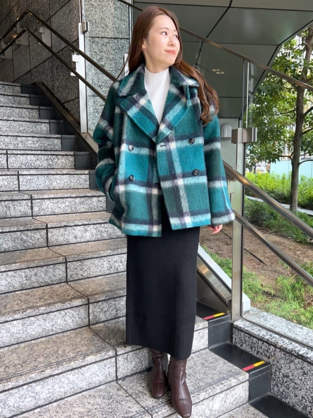 Paul Smith ダークブルー チェック柄 ピーコート Paul Smith - ポール・スミス Paul Smith コート チェスター