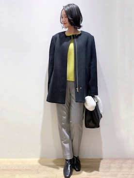 「OPAQUE.CLIP」｜「アイテム（ノーカラーコート）」を使った、OPAQUE.CLIPスタッフさん（レディース・160cm）の秋コーディネート