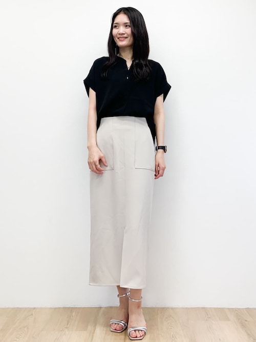 【新品未使用タグ付き】INED OPAQUE.CLIP スーツ セットアップ M セール】ストレッチタイトスカート【洗濯機洗い可】（スカート