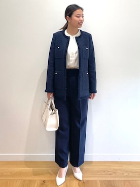 「OPAQUE.CLIP」｜「アイテム（ノーカラージャケット）」を使った、OPAQUE.CLIPスタッフさん（レディース・159cm）の冬コーディネート