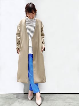 「きれいめスタイル」｜「アイテム（ノーカラーコート）」を使った、OPAQUE.CLIPスタッフさん（レディース・158cm）の春コーディネート