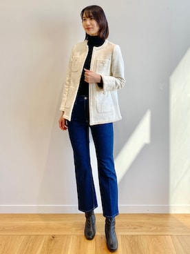 「OPAQUE.CLIP」｜「アイテム（ノーカラージャケット）」を使った、OPAQUE.CLIPスタッフさん（レディース・174cm）の冬コーディネート