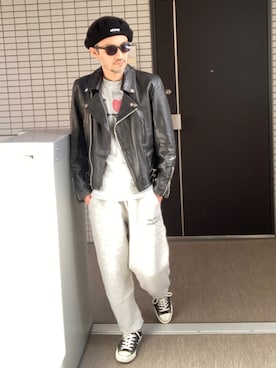 「STUSSY（ステューシー）のアイテム（ハンチング/ベレー帽）」を使った、toshiさん（メンズ・168cm）の冬コーディネート