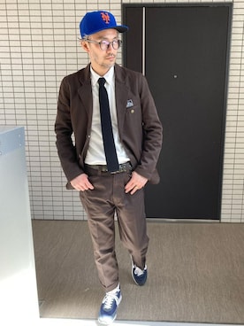 「アイテム（セットアップ、ブラウン系）」を使った、toshiさん（メンズ・168cm）の冬コーディネート
