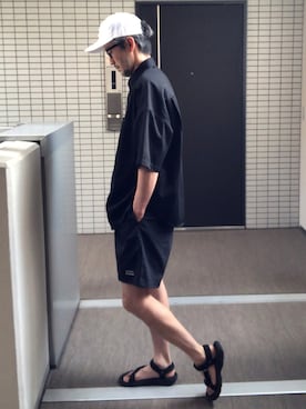 「ビッグシャツ」｜「アイテム（キャップ）」を使った、toshiさん（メンズ・168cm）の夏コーディネート