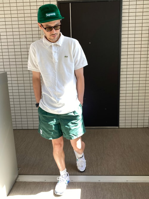 未使用　LACOSTE 青 ポロシャツ 襟白ライン セール】 ラコステプリント襟ロゴ長袖ポロシャツ （ポロシャツ