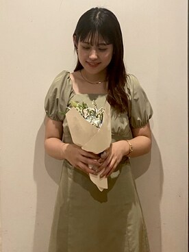 「VANNIE U（ヴァニーユー）のスタイルレイヤードワンピース/ショートブラウス＆長さ調節可能キャミワンピース/マルチWAY着用可能（ワンピース、グリーン系）」を使った、kanaeさん（レディース・150cm）の夏コーディネート