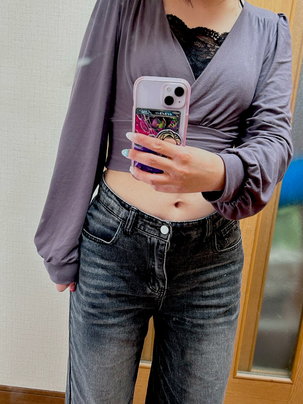 「キレイめ、韓国コーデ、カップ付きインナー、shein、SHEINコーデ、キレイめコーデ」｜「SHEINのアイテム（デニムパンツ、グレー系）」を使った、アイリさん（骨格ウェーブ・レディース・158cm）の春コーディネートの1枚目の写真
