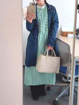 「ストライプワンピース」｜「アイテム（ジャケット/アウター）」を使った、みさん（レディース・152cm）の春コーディネート