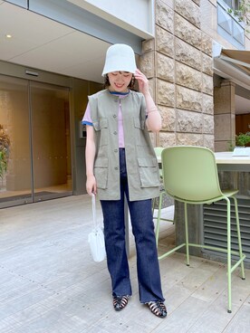 「mystic（ミスティック）のセンターステッチフレアデニム（デニムパンツ）」を使った、akariさん（レディース・155cm）の夏コーディネート