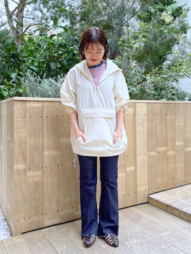 「mystic（ミスティック）のセンターステッチフレアデニム（デニムパンツ）」を使った、akariさん（レディース・155cm）の夏コーディネート