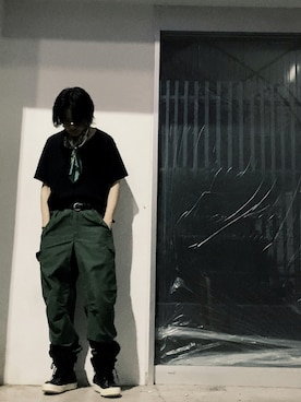 「RICK OWENS」｜「アイテム（カーゴパンツ）」を使った、yuriさん（メンズ・165cm）の秋コーディネート