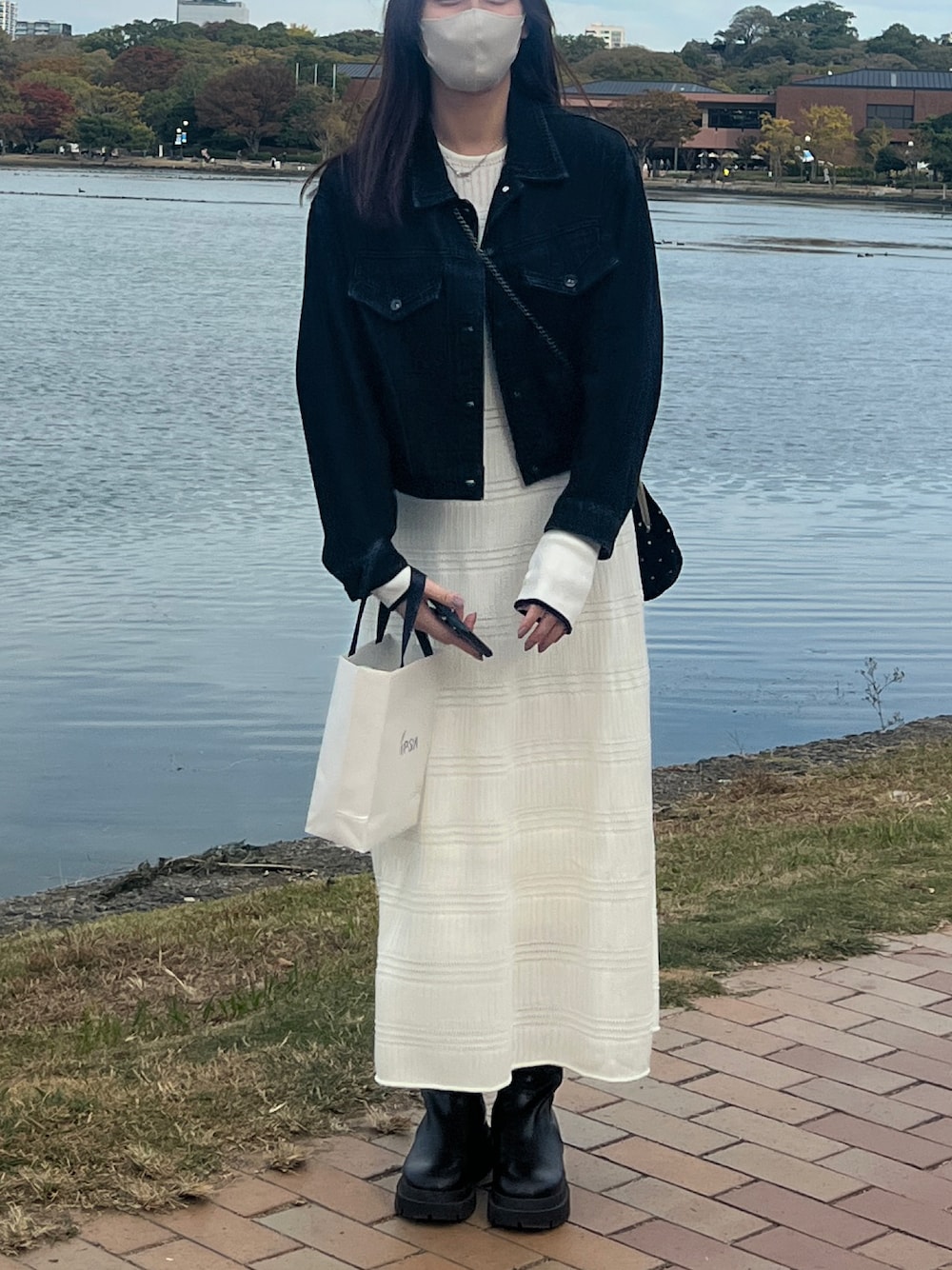 AMERI 2WAY PUFF SLEEVE PATTERN KNIT DRES