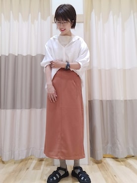 「Samansa Mos2 blue（サマンサモスモスブルー）のアイテム（スカート、オレンジ系）」を使った、yuさん（レディース・165cm）の夏コーディネート