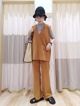 「Samansa Mos2 blue（サマンサモスモスブルー）のアイテム（パンツ、オレンジ系）」を使った、yuさん（レディース・165cm）の夏コーディネート