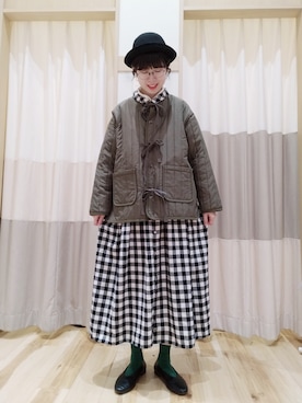 「チェックワンピース」｜「アイテム（シャツワンピース）」を使った、yuさん（レディース・165cm）の冬コーディネート