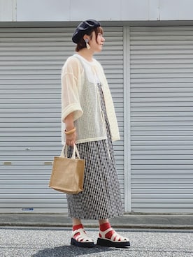 「カラーソックス」｜「アイテム（ハンチング/ベレー帽）」を使った、lomilomiさん（レディース・163cm）の夏コーディネート