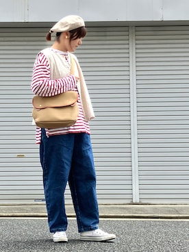 「デニムっていいよね」｜「アイテム（ハンチング/ベレー帽）」を使った、lomilomiさん（レディース・163cm）の夏コーディネート