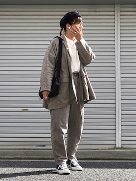 「フリルトップス」｜「アイテム（その他アウター）」を使った、lomilomiさん（レディース・163cm）の秋コーディネート