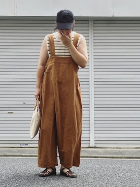 「透かし編みニット」｜「アイテム（オールインワン・サロペット）」を使った、lomilomiさん（レディース・163cm）の夏コーディネート