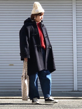 「ジャックパーセル」｜「アイテム（ダッフルコート）」を使った、lomilomiさん（レディース・163cm）の冬コーディネート