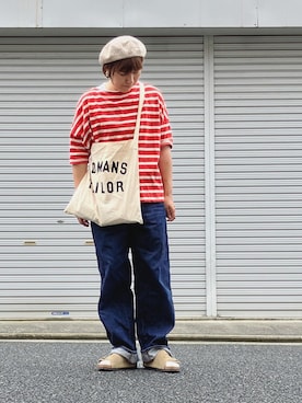 「UNIQLO（ユニクロ）のハイライズワイドストレートジーンズ（デニムパンツ）」を使った、lomilomiさん（レディース・163cm）の夏コーディネート