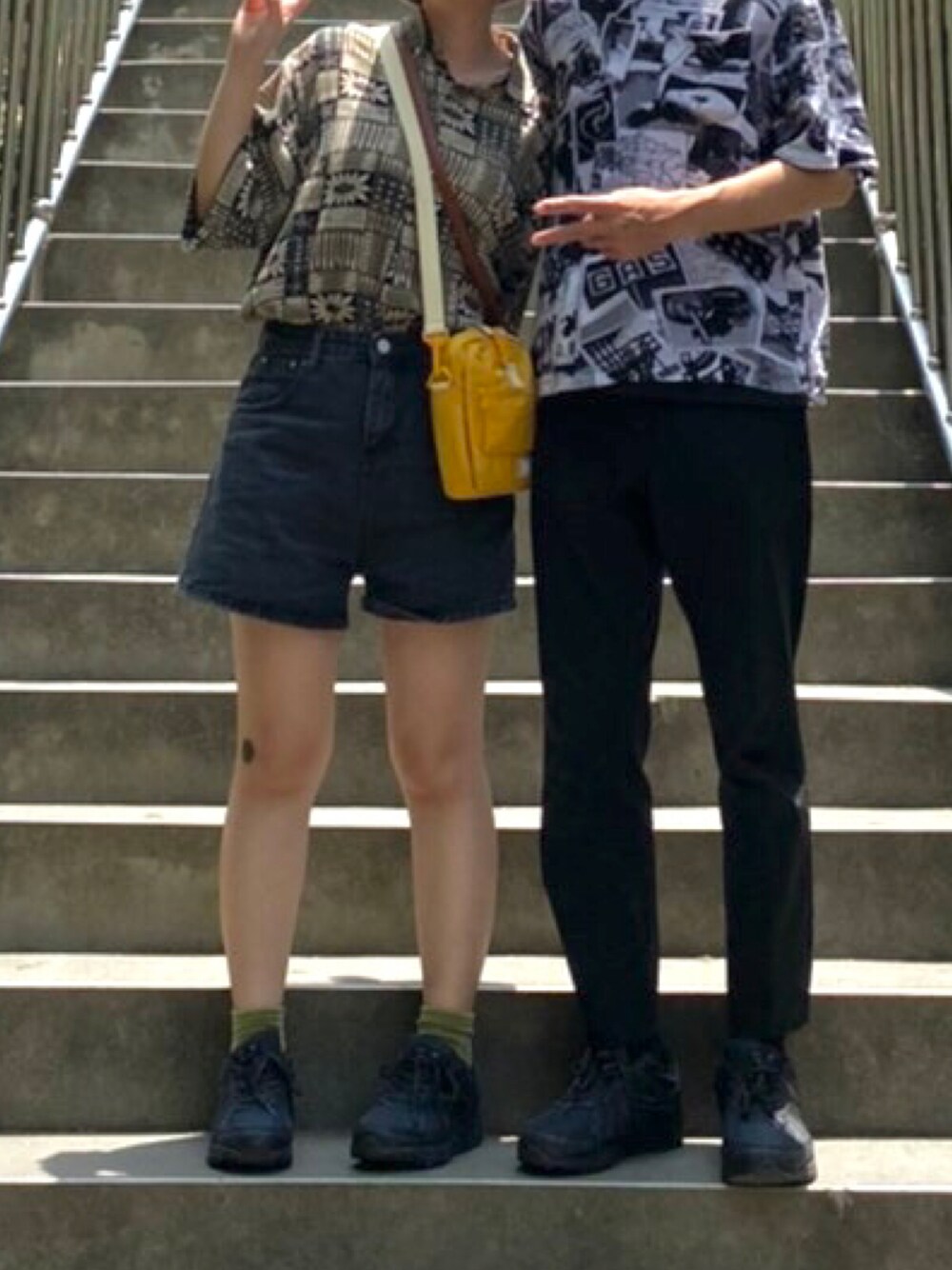 「ootd、情侶穿搭」｜「古著のアイテム（シャツ/ブラウス、グリーン系）」を使った、eatさん（レディース・158cm）の夏コーディネートの1枚目の写真