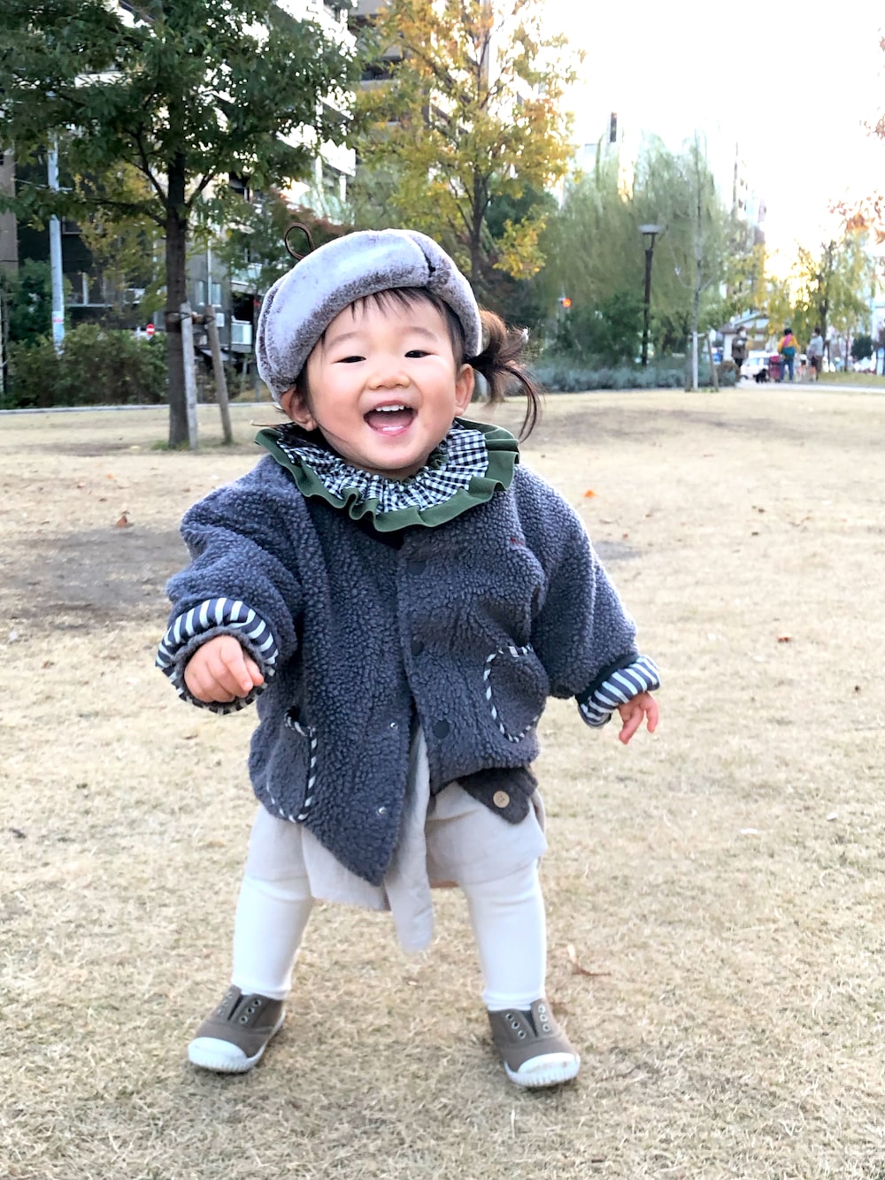 「フライトキャップ、休日コーデ、あったかコーデ、キッズコーデ、キッズファッション」｜「バースデーのアイテム（帽子、グリーン系）」を使った、mippoさん（キッズ・80cm）の冬コーディネートの1枚目の写真