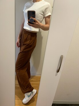 「UNIQLO（ユニクロ）のスーピマコットンリブクルーネックT（半袖）（Tシャツ/カットソー）」を使った、Mizuki**さん（レディース・159cm）の夏コーディネート