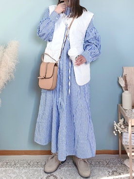 「ストライプワンピース」｜「アイテム（その他）」を使った、collinさん（レディース・158cm）の春コーディネート