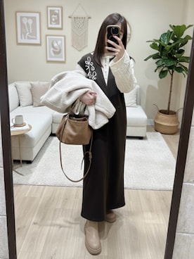 「アイテム（ムートンコート）」を使った、collinさん（レディース・158cm）の冬コーディネート