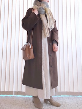 「マフラーコーデ」｜「アイテム（ステンカラーコート）」を使った、collinさん（レディース・158cm）の冬コーディネート