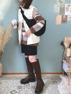 「マルチボーダーニット」｜collinさん（レディース・158cm）の冬コーディネート