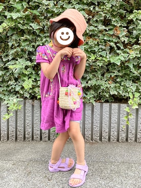 「petit main（プティマイン）のアイテム（バッグ）」を使った、どんさんさん（キッズ・100cm）の夏コーディネート