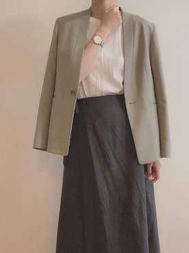 「LOWRYS FARM」｜「アイテム（ノーカラージャケット）」を使った、Naaさん（レディース・163cm）の秋コーディネート